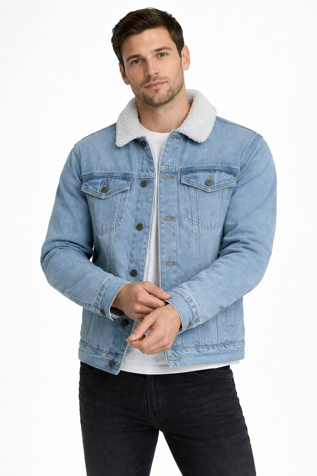 Men’s Lamb Wool Collar Blue Denim Jacket