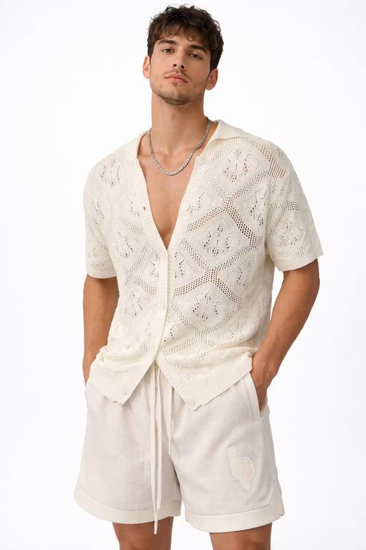 Coastal Prism Crochet Button Shirt