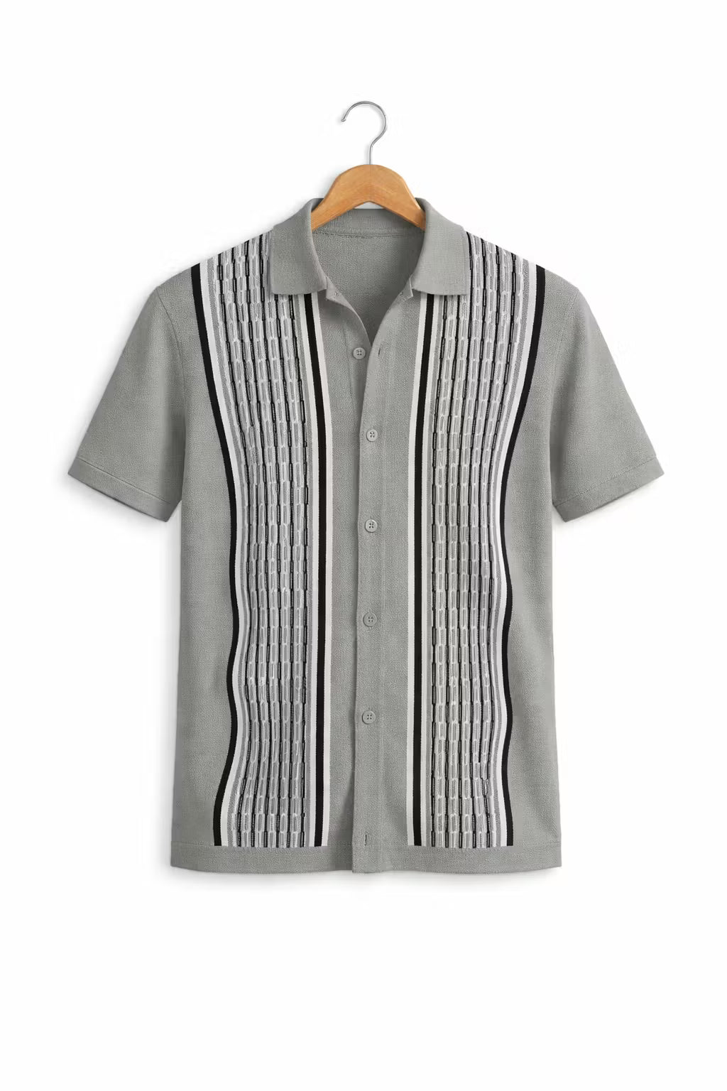 Vertical Stripe Textured Knit Button Shirt