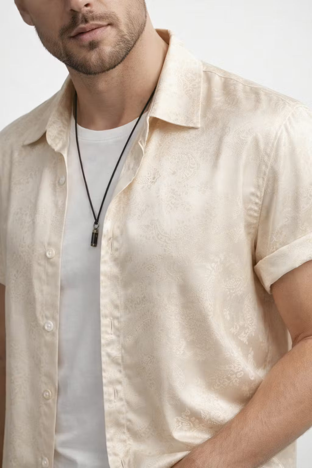 Paisley Jacquard Short Sleeve Button Shirt