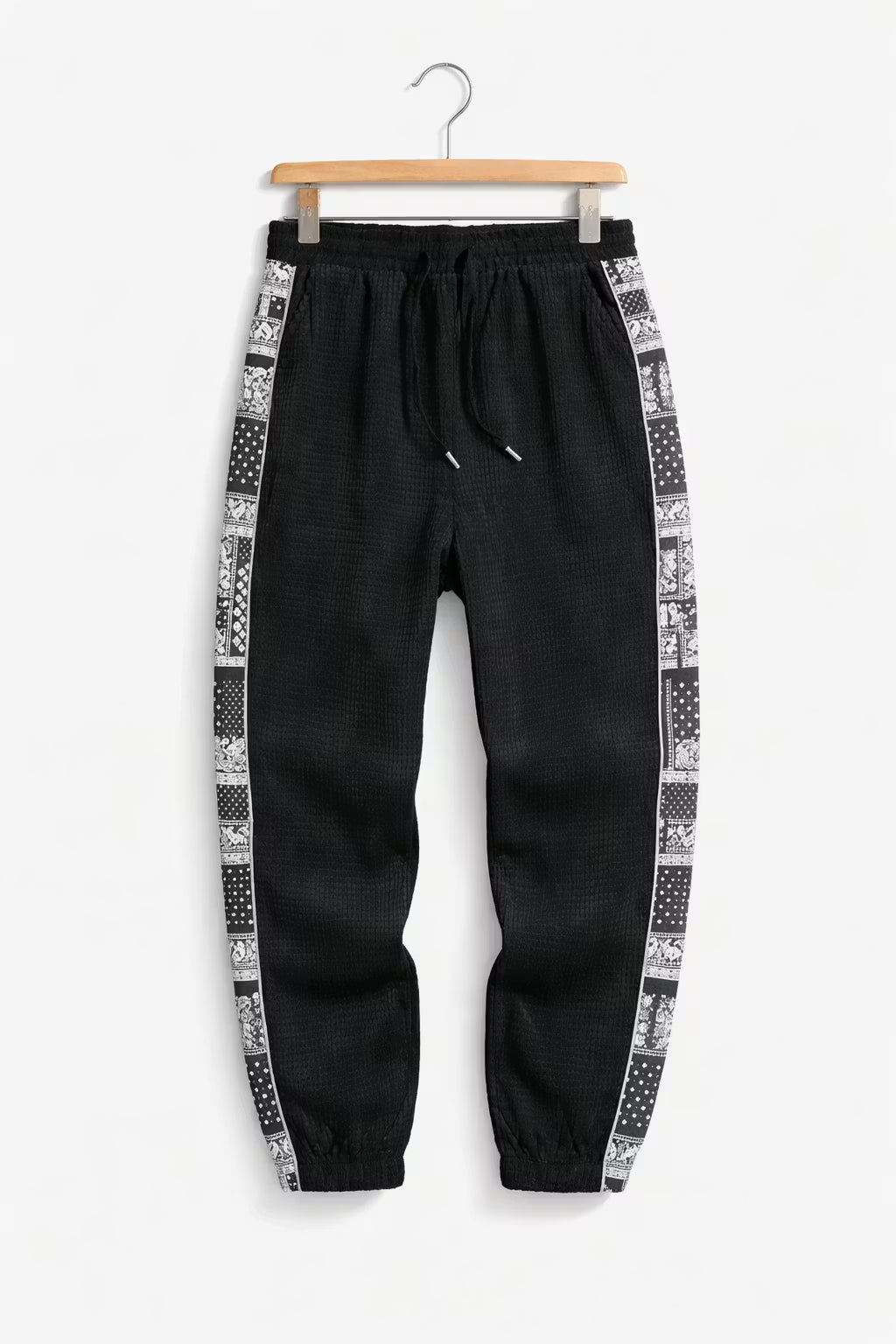 Textured Corduroy Drawstring Trousers with Pattern Panel