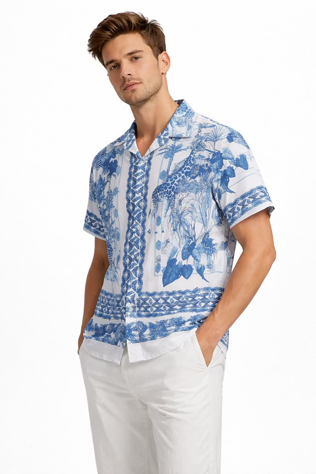 Safari Scenic Print Camp Collar Shirt