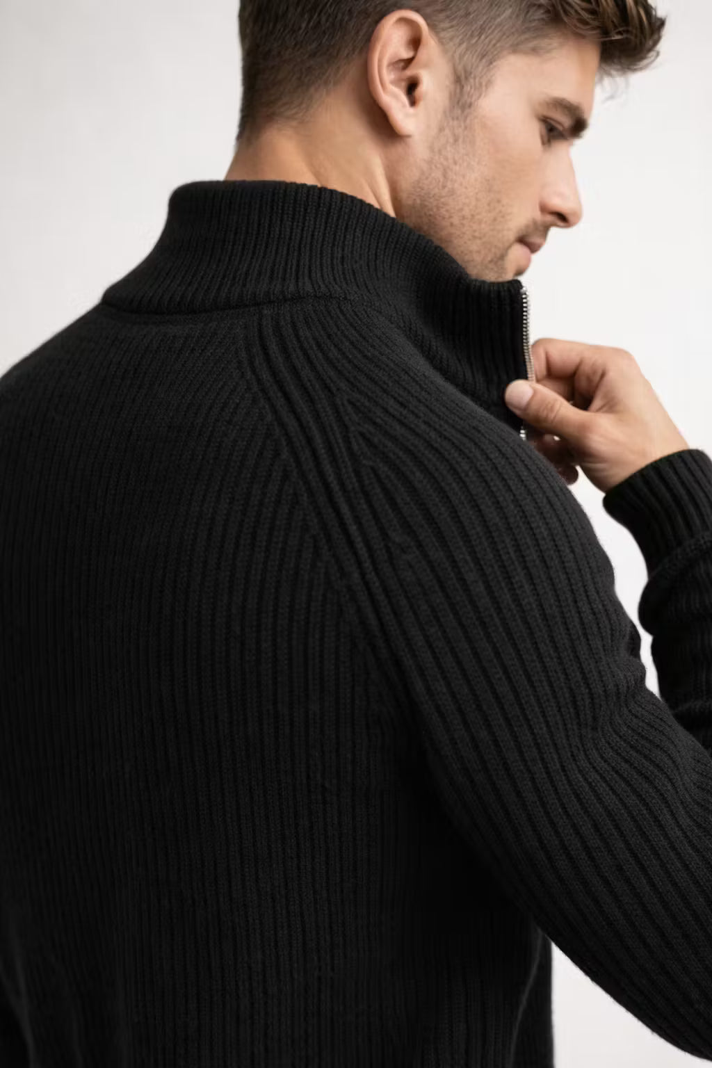 Ribbed Knit Zip-Up Cardigan