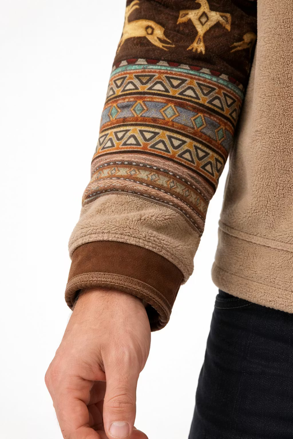 Men’s Fleece-Lined Zip Jacket With Patterned Sleeves