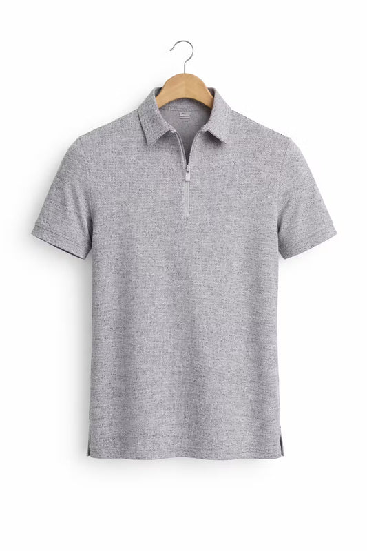 Esteban getextureerde polo met rits