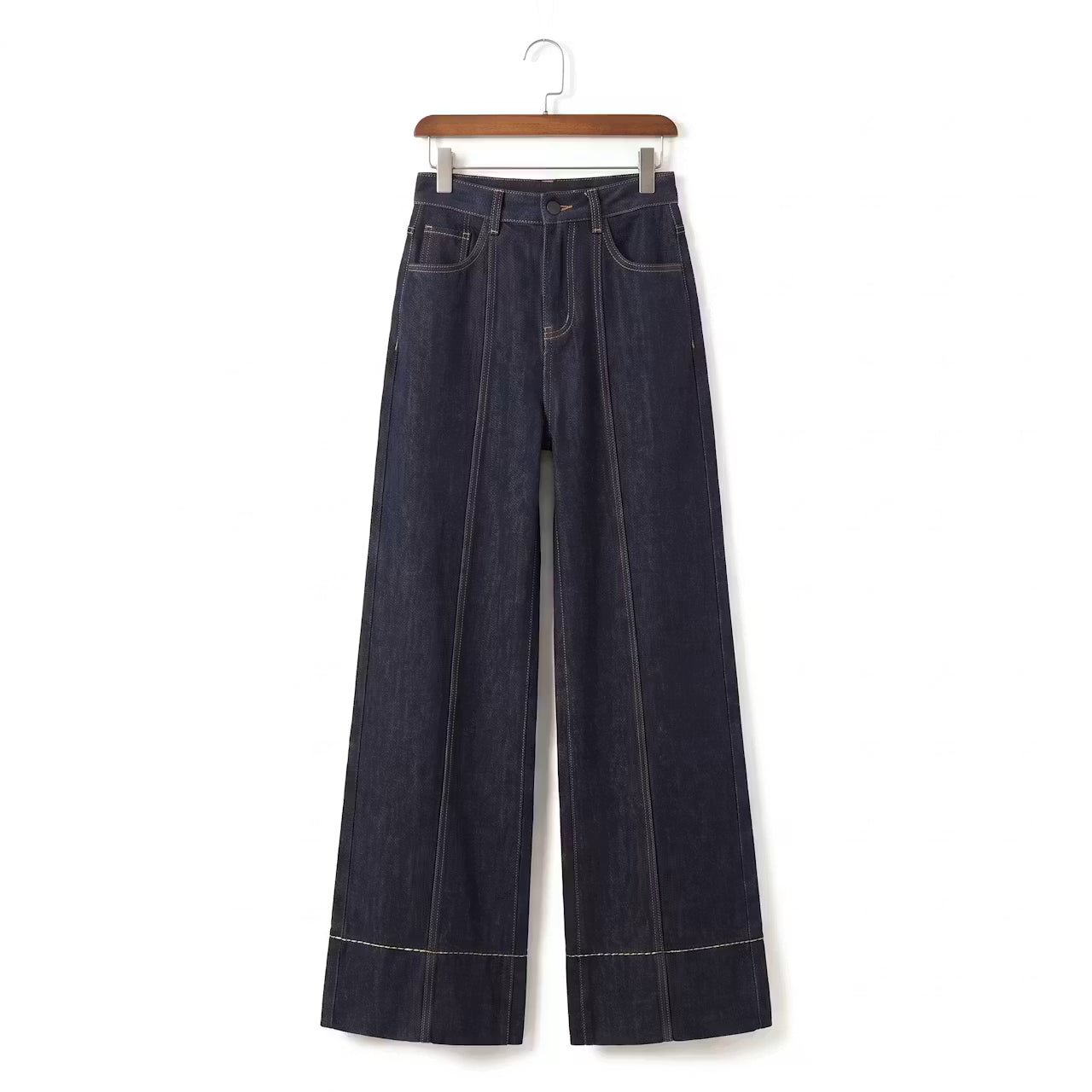 Nelle Wide-Leg Jeans met Contraststiksels