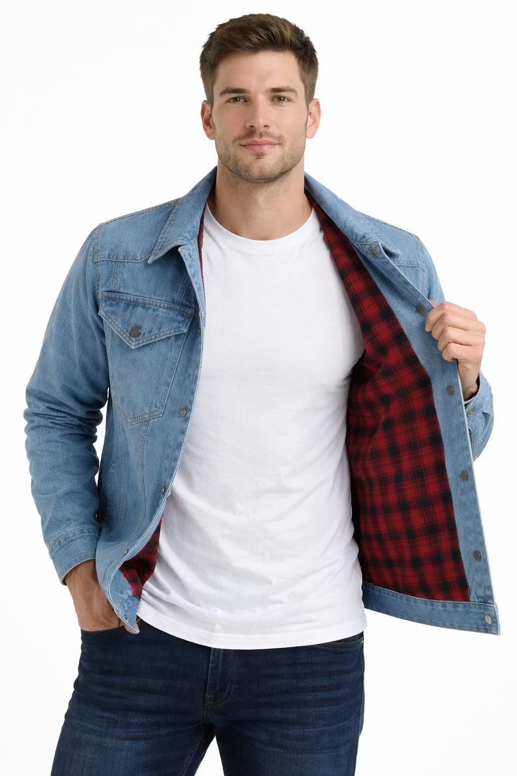 Men’s Button Front Lined Denim Jacket for Outdoor Wear