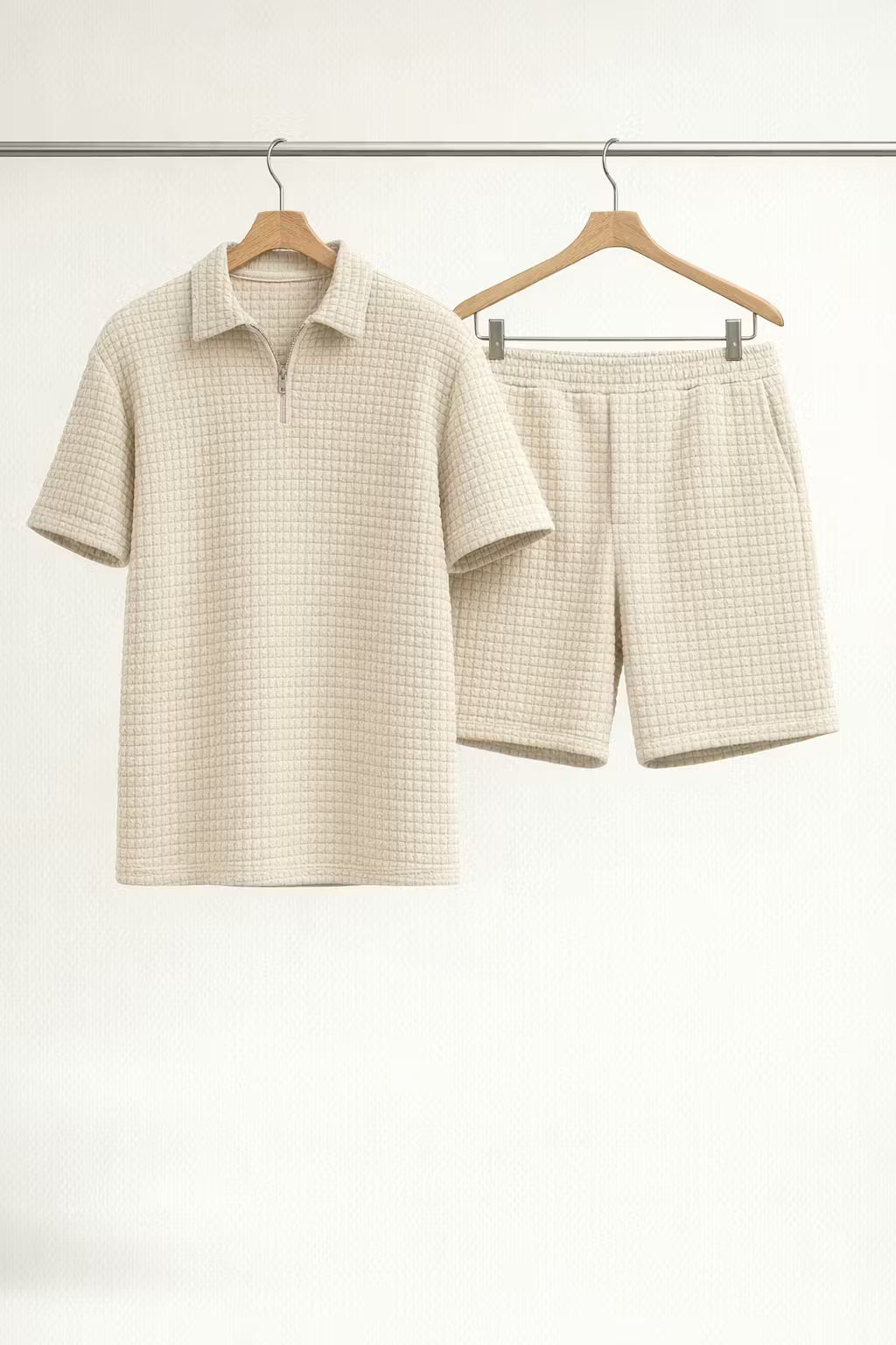Grid Knit Cotton Monochromatic Short Set