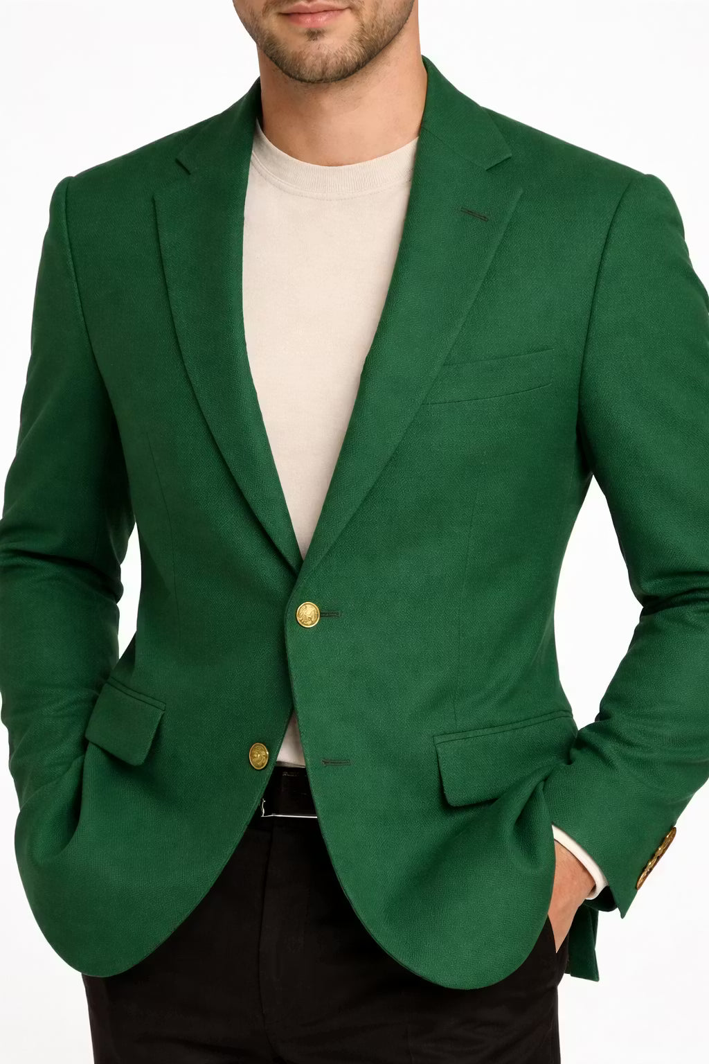 Men’s Green Blazer Jacket With Button Front Notched Collar