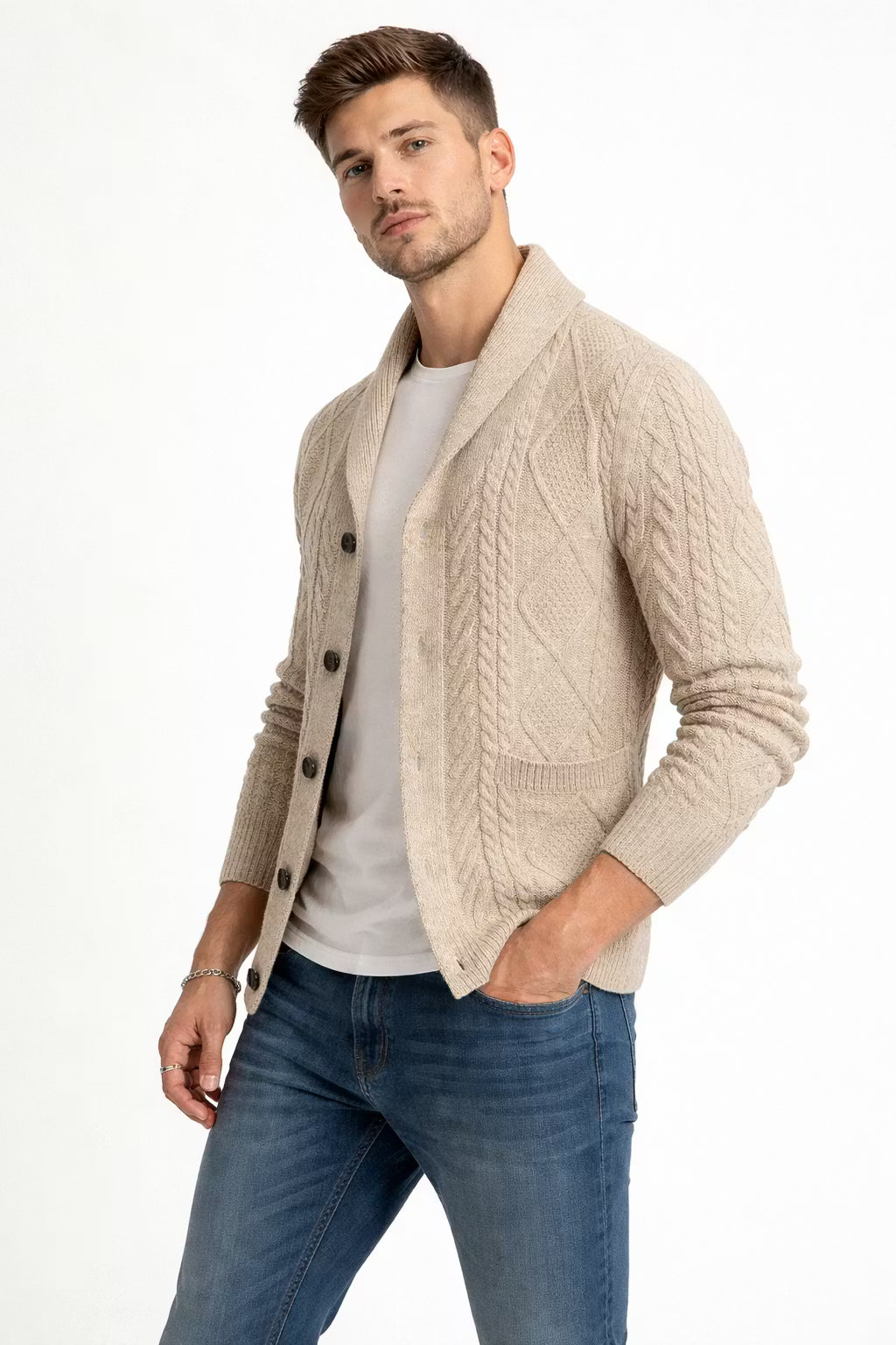 Cable Knit Button Front Cardigan Sweater