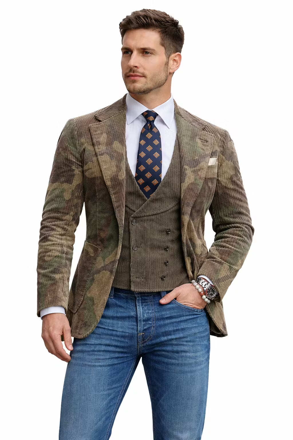 Camouflage Corduroy Textured Blazer