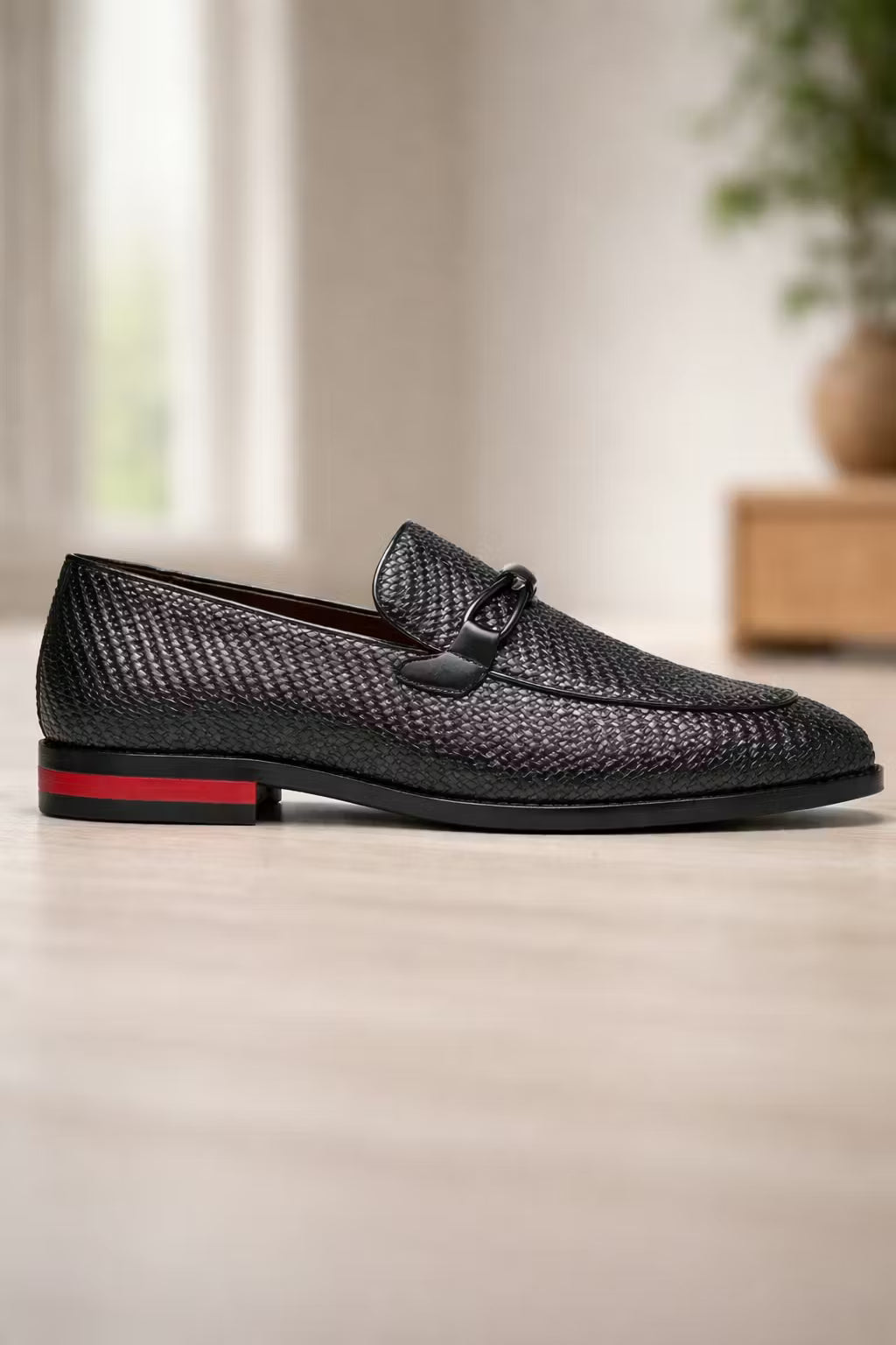 Textured Leather Horsebit Loafers