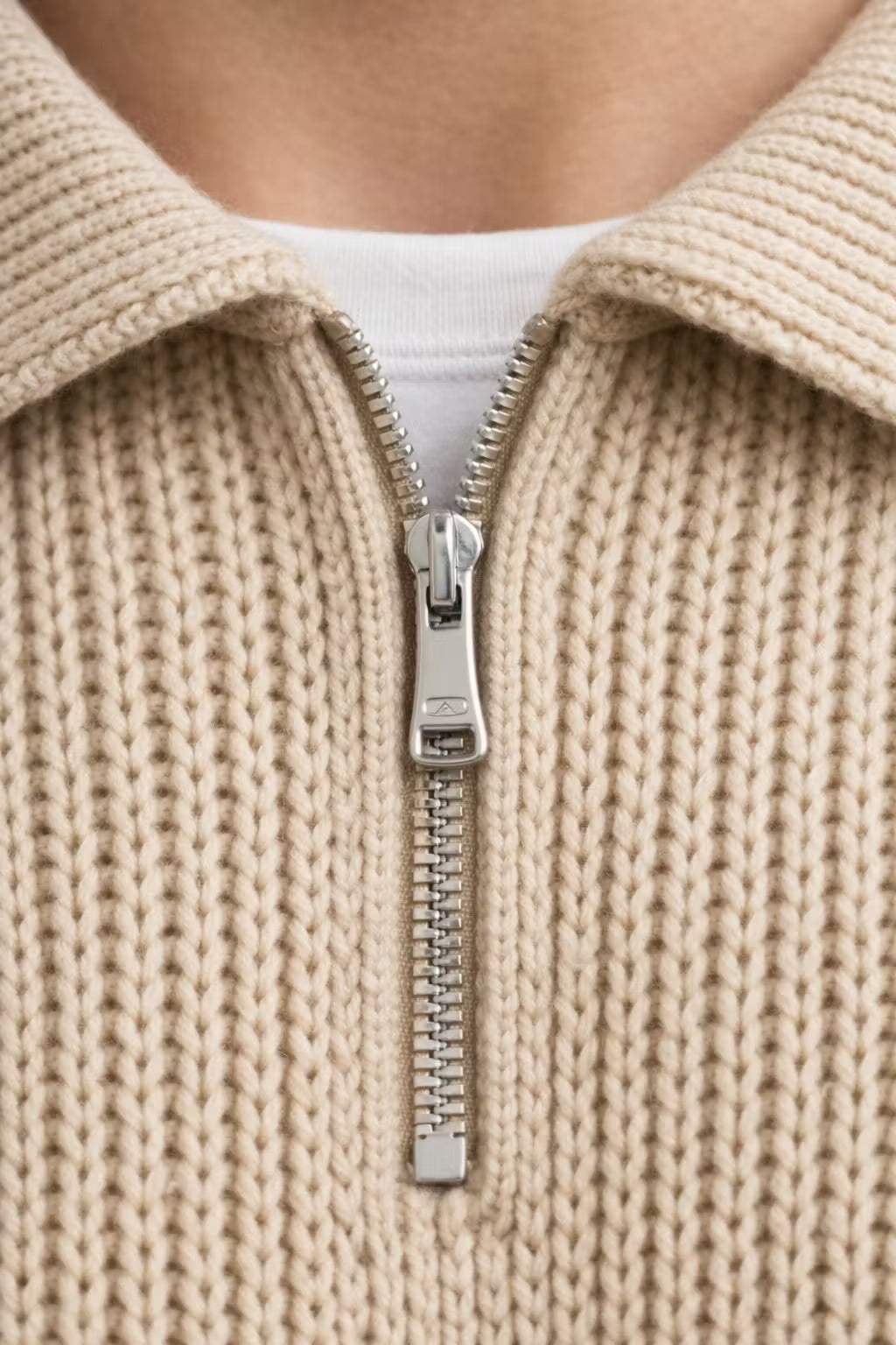 Rib Knit Half-Zip Collared Sweater