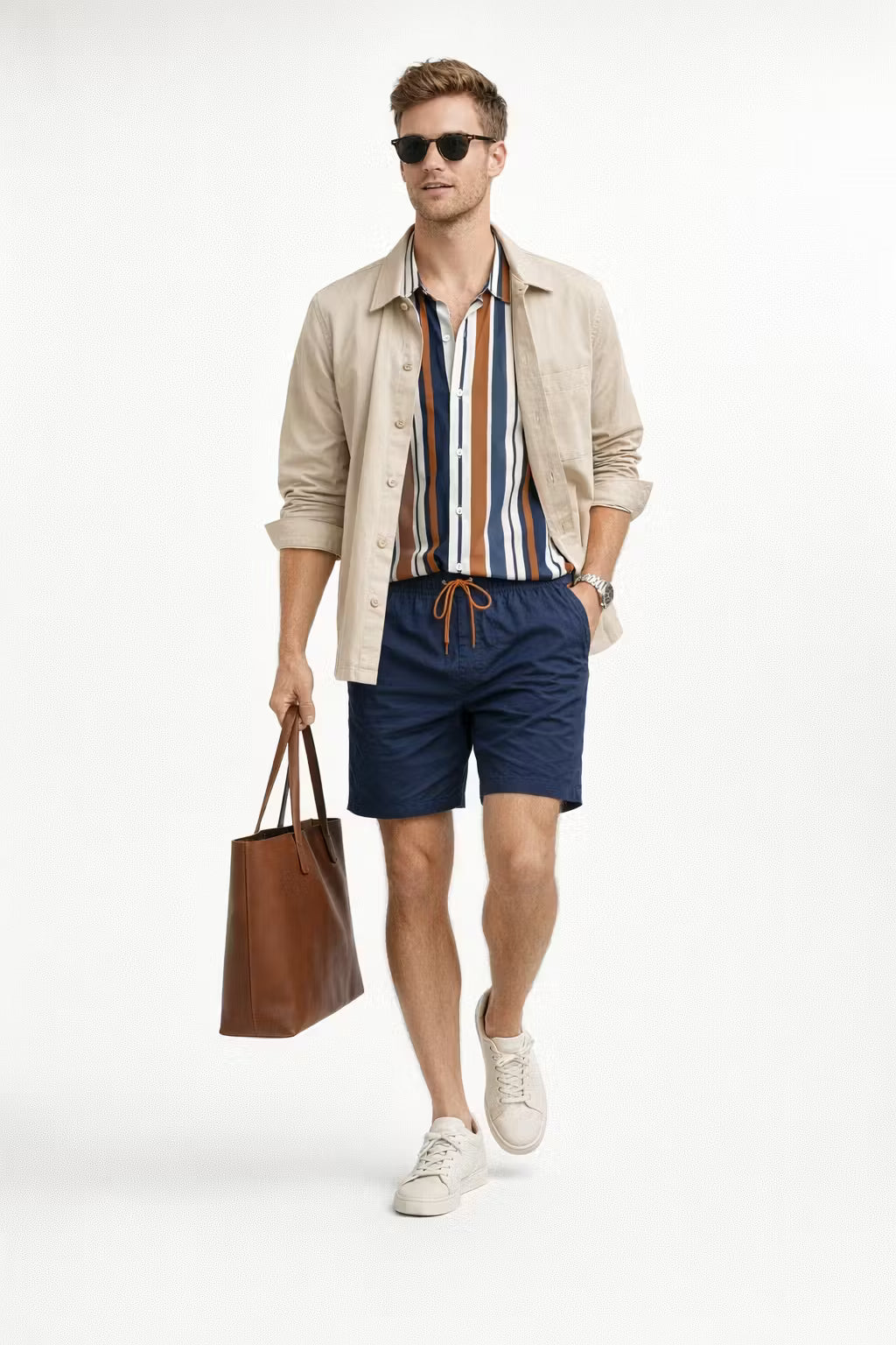 Vertical Stripe Shirt and Shorts Set