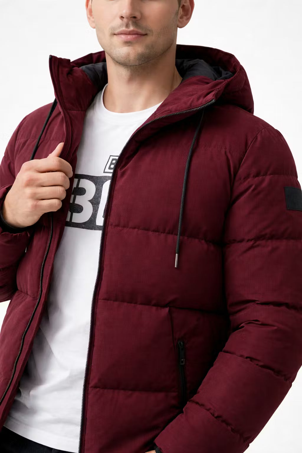 Men’s Hooded Quilted Jacket With Padded Panels