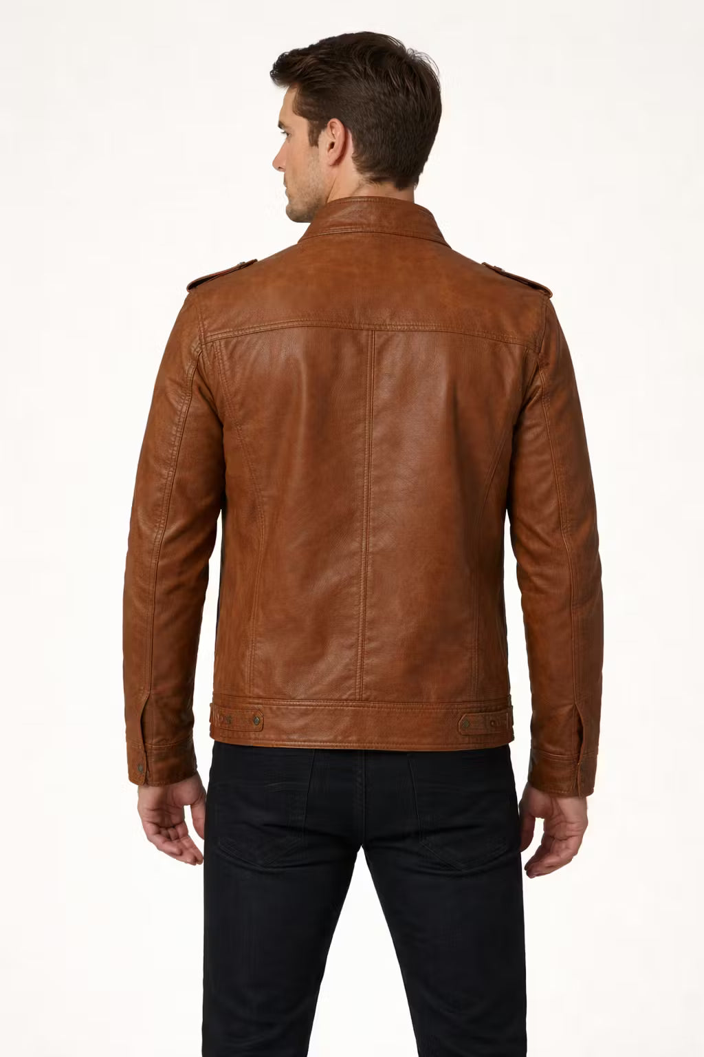Men’s Brown Coated Textile Field Zip Jacket with Multi Pocket Design