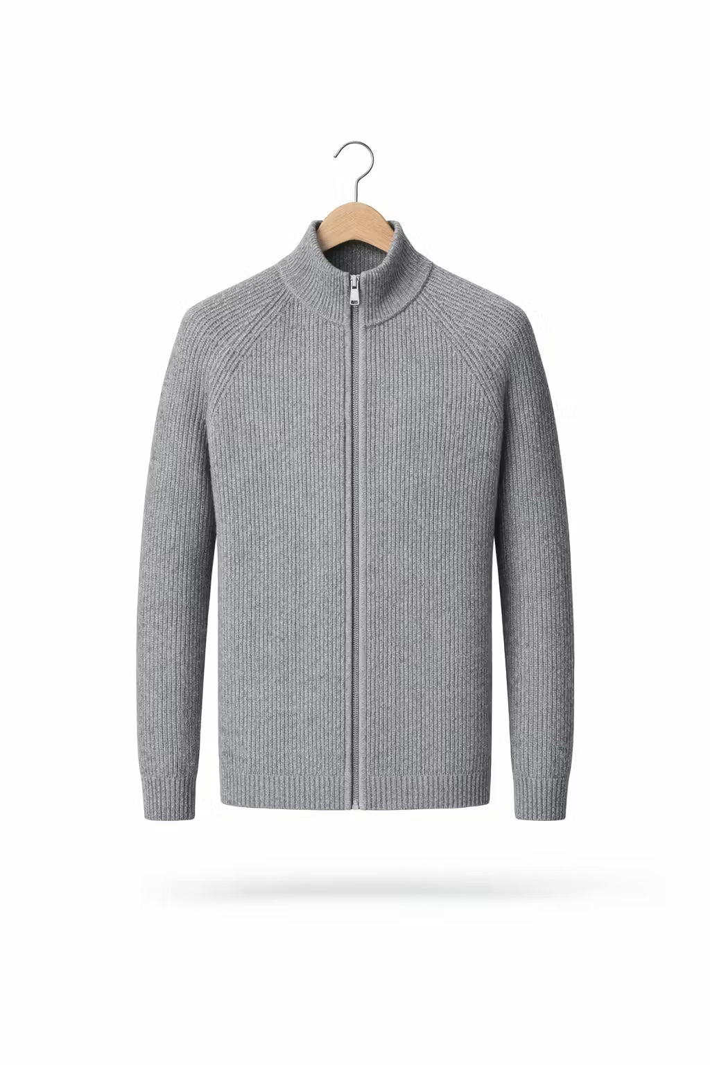 Ribbed Knit Zip-Up Cardigan