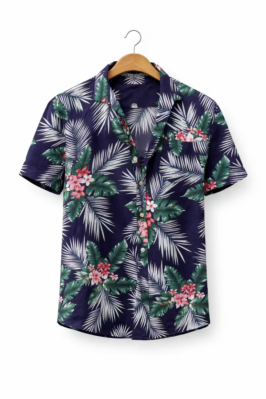 Mediterranean Palm Print Camp Collar Shirt