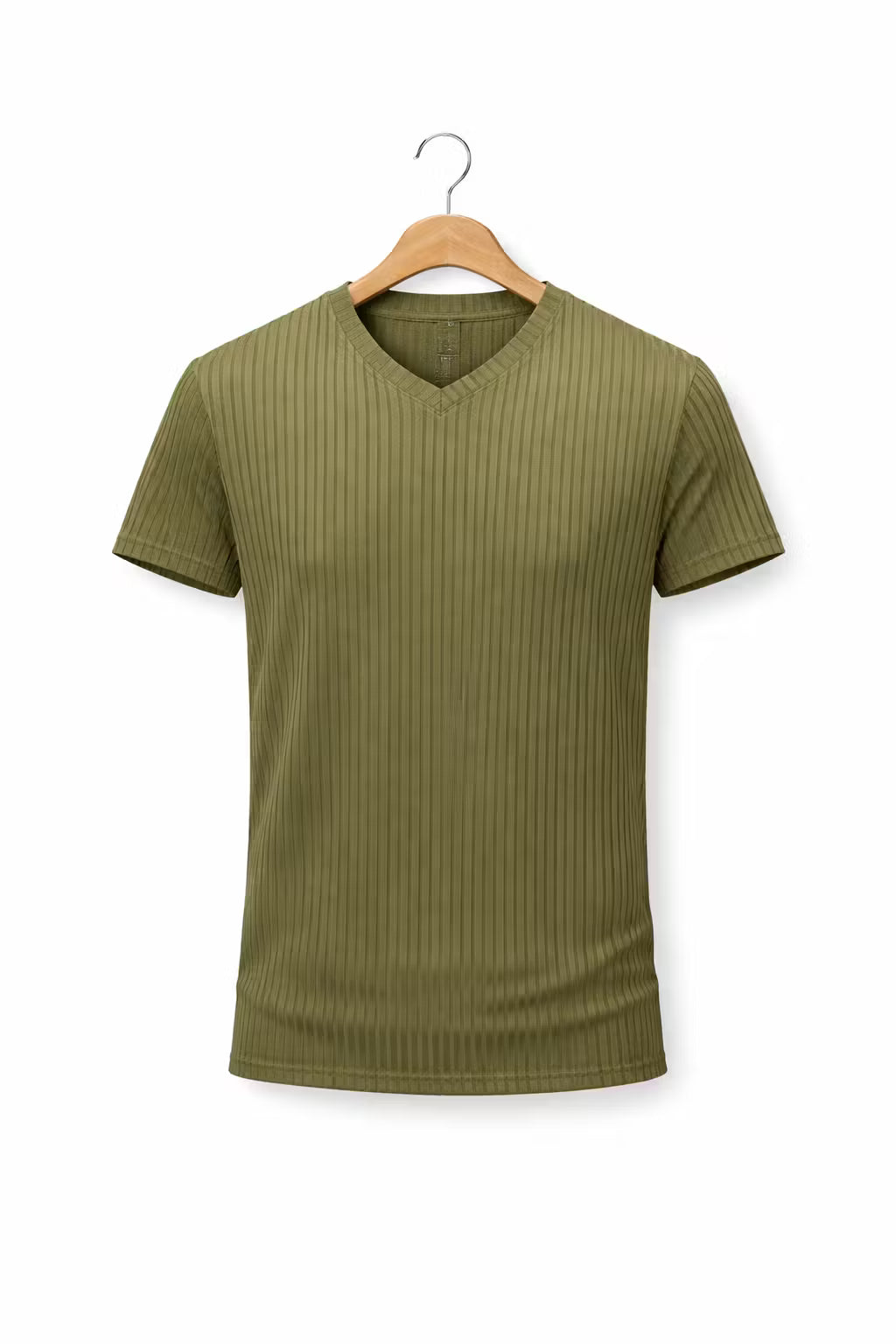 Ribbed Knit V-Neck T-Shirt