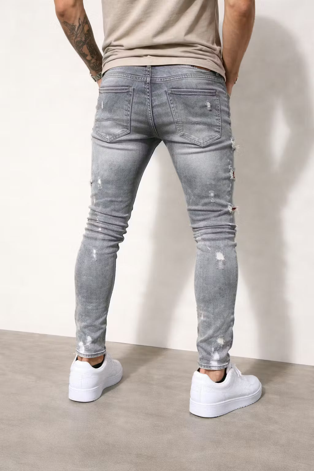 Grey Distressed Patch Jeans