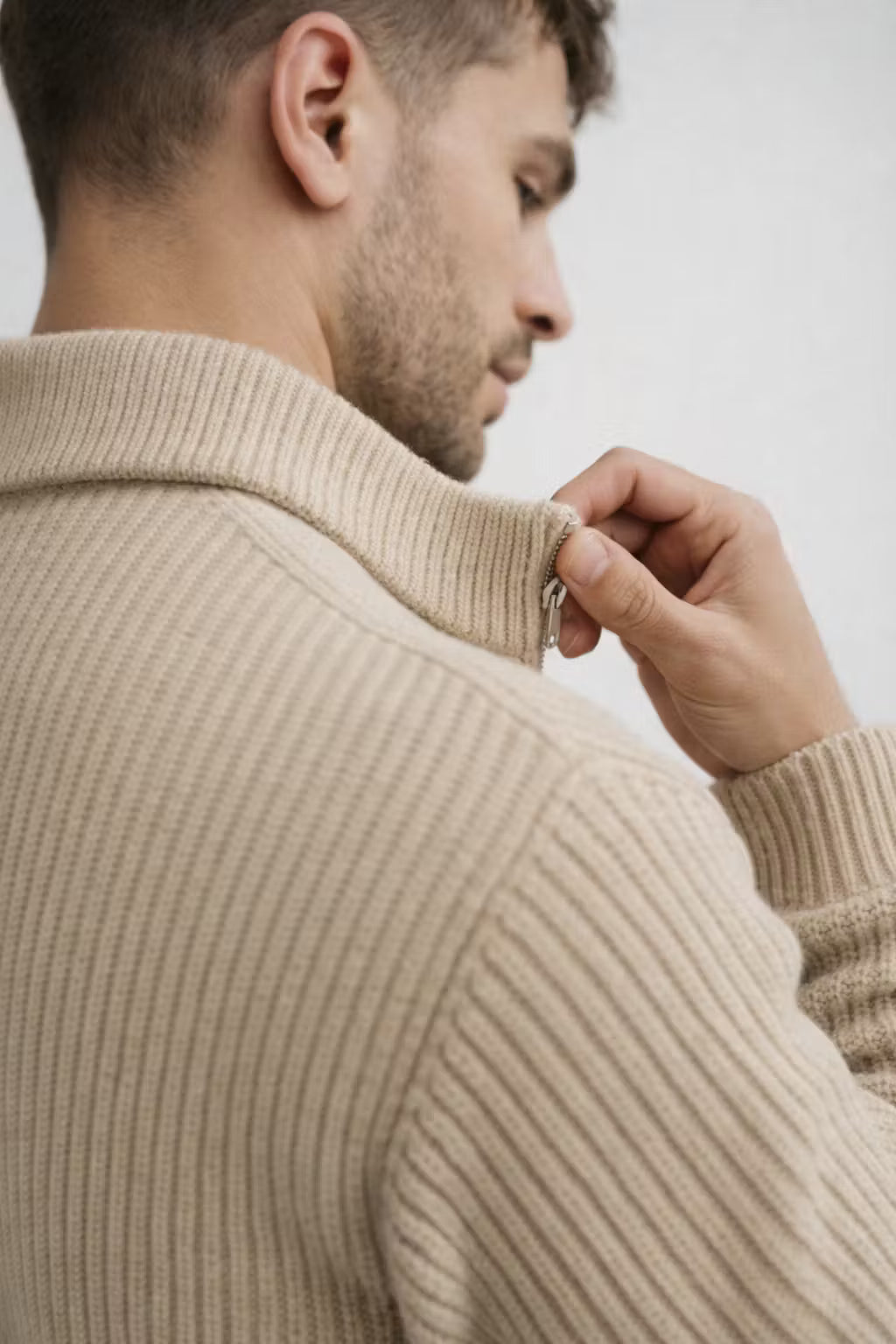 Rib Knit Half-Zip Collared Sweater