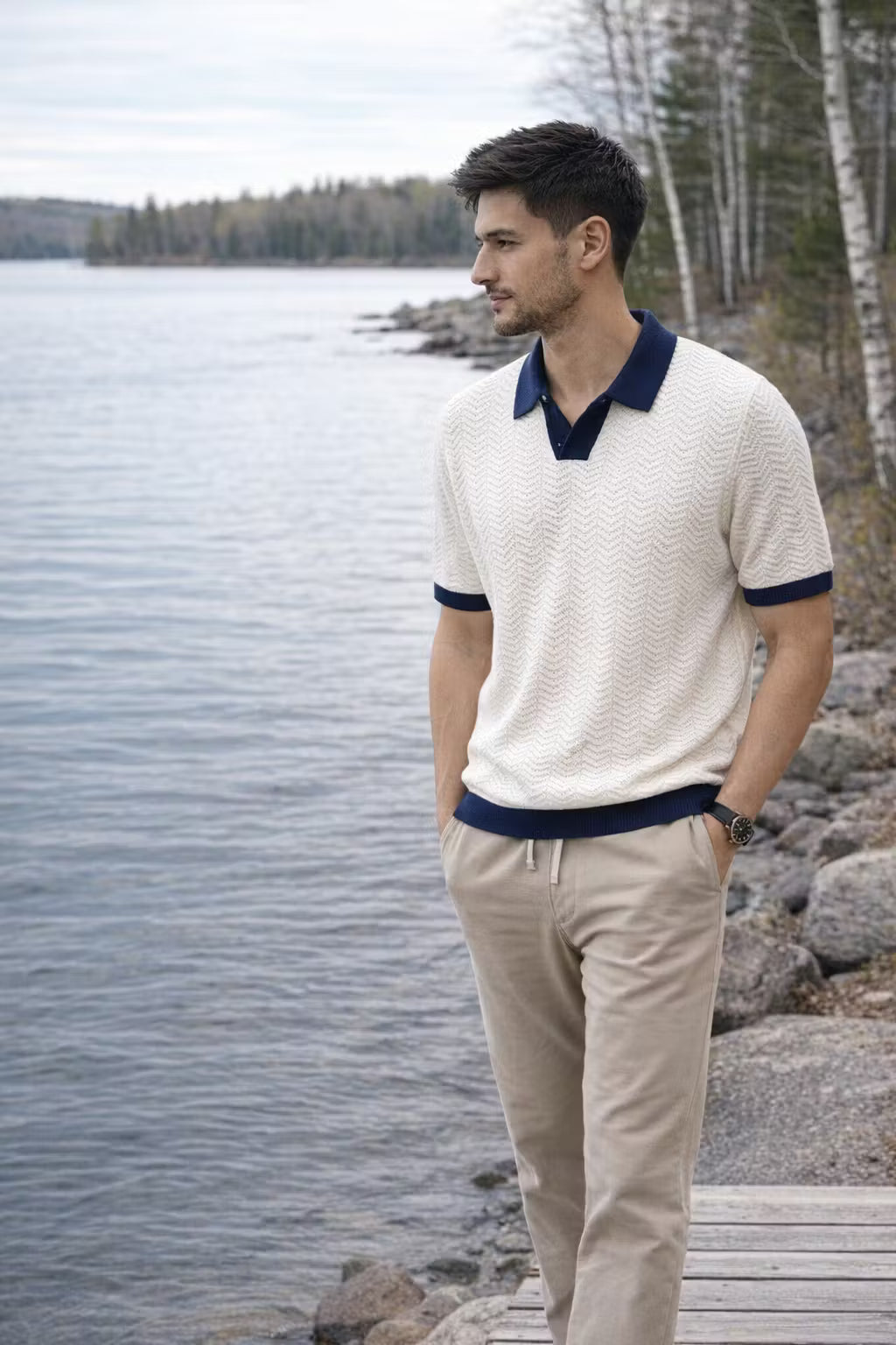 Men’s Textured Knit Polo Shirt
