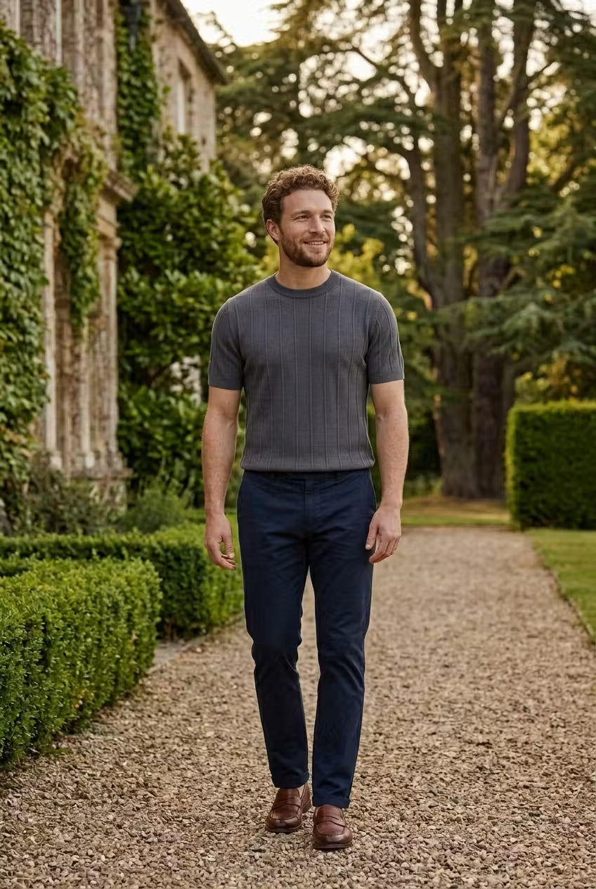 Men’s Vertical Rib Knit Short Sleeve Shirt