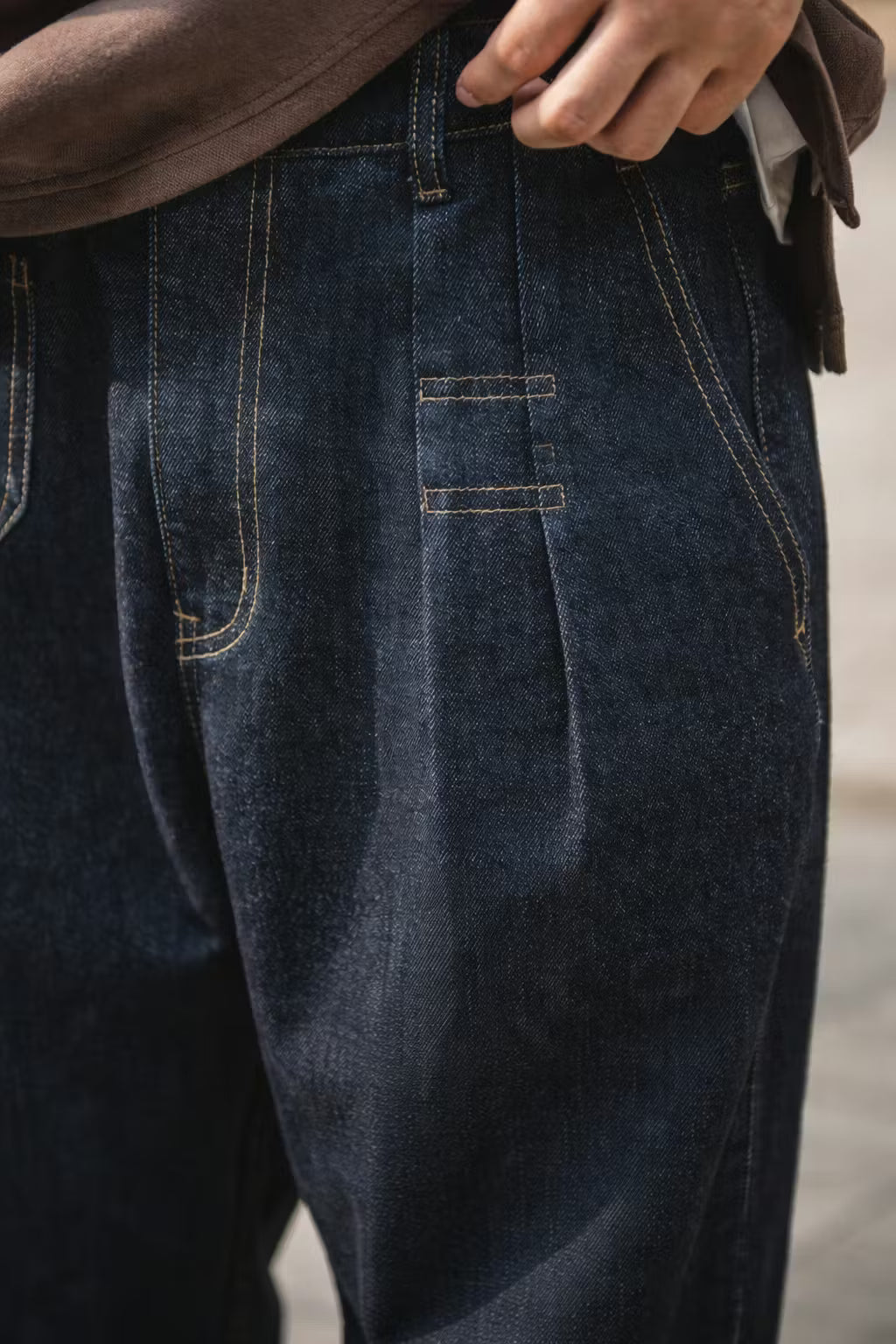Indigo Pleated Relaxed Denim Pant
