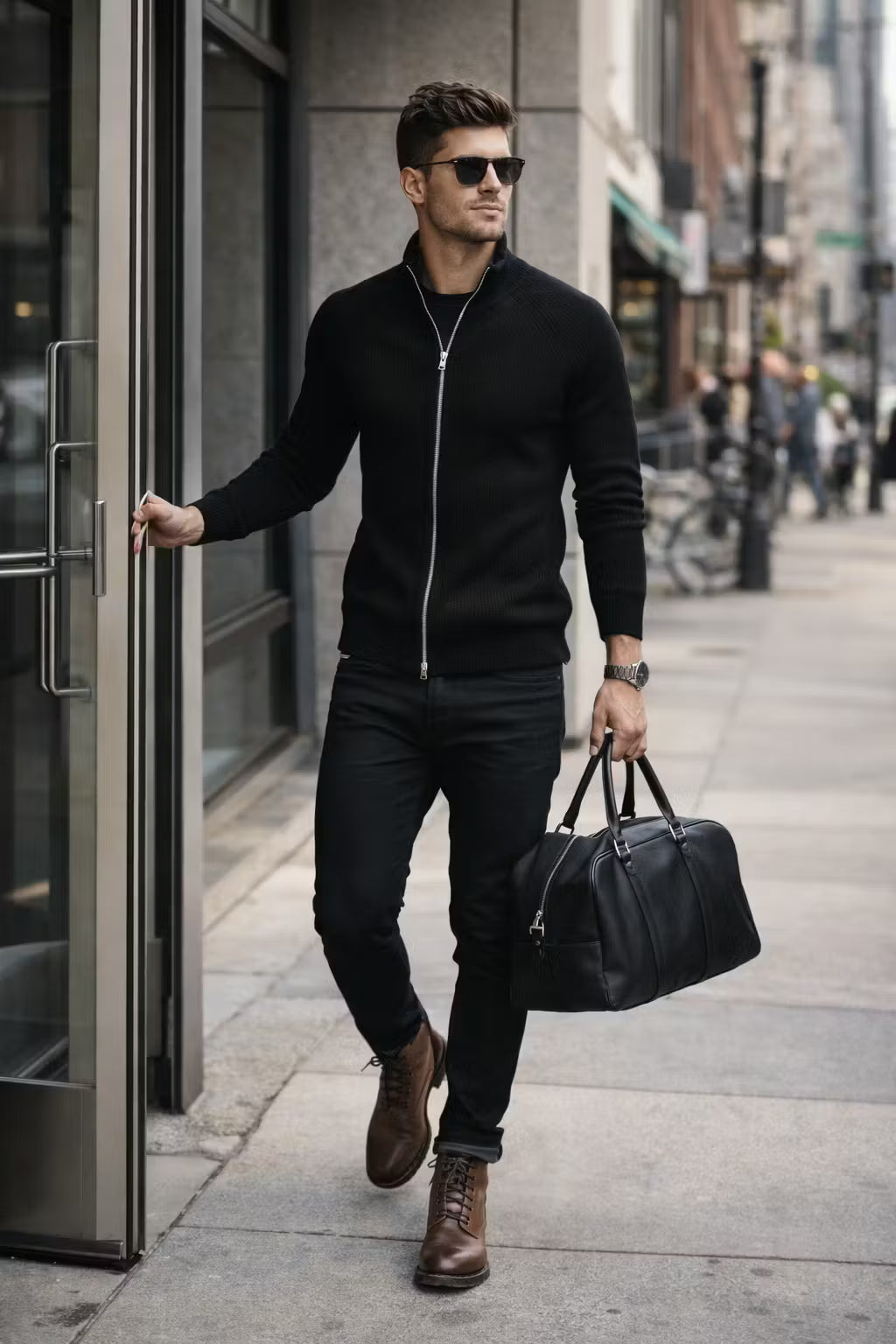Ribbed Knit Zip-Up Cardigan