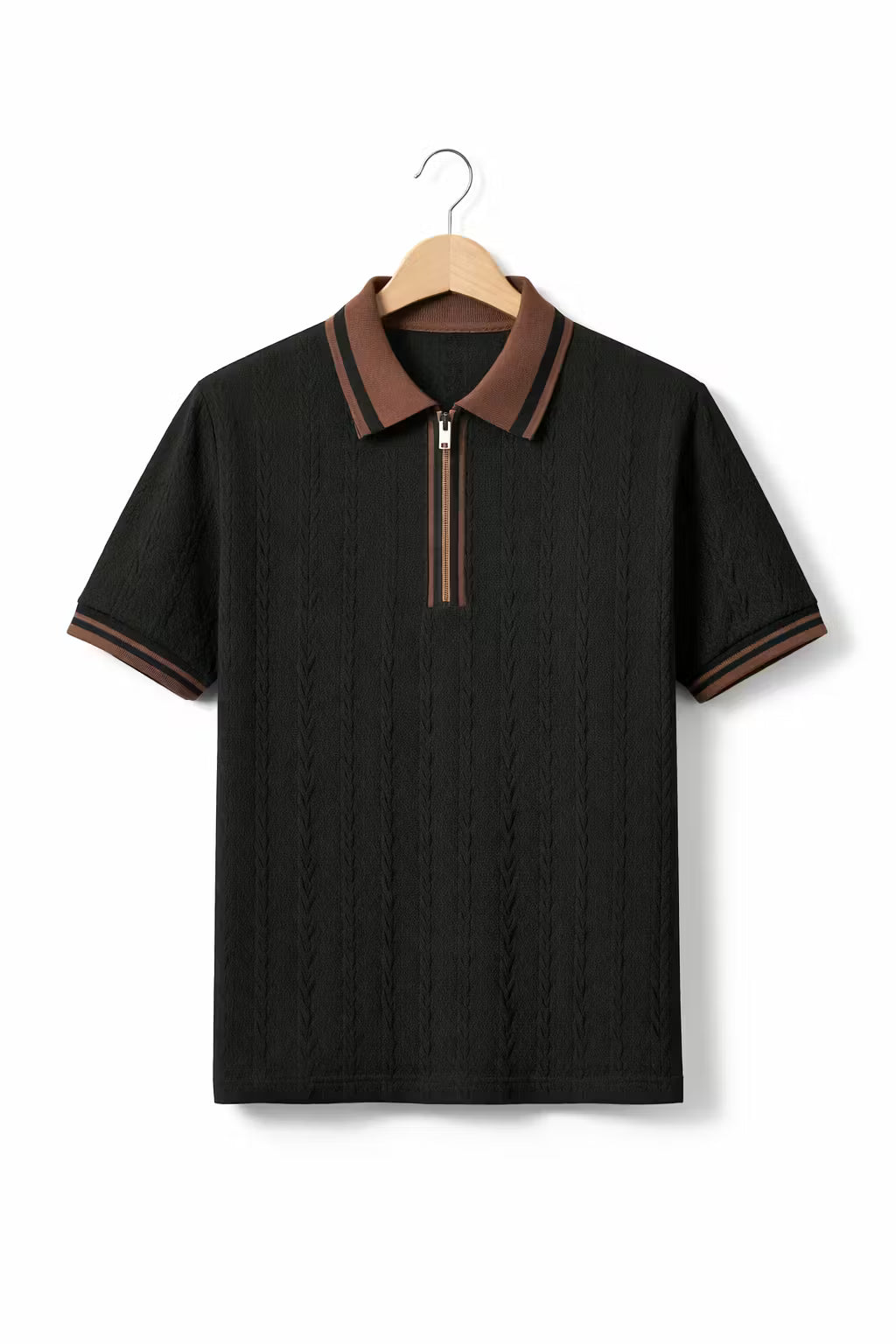 Textured Knit Zip Collar Polo Shirt