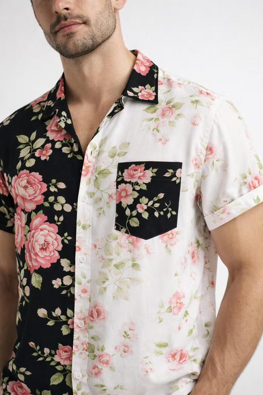 Split Bloom Print Button Shirt