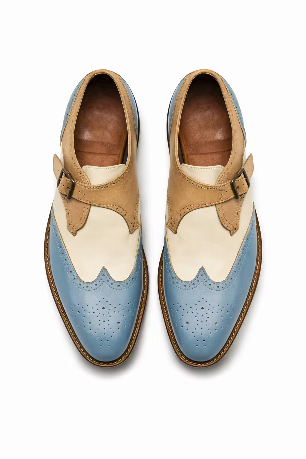 Tri-Tone Monk Strap Wingtip Oxfords