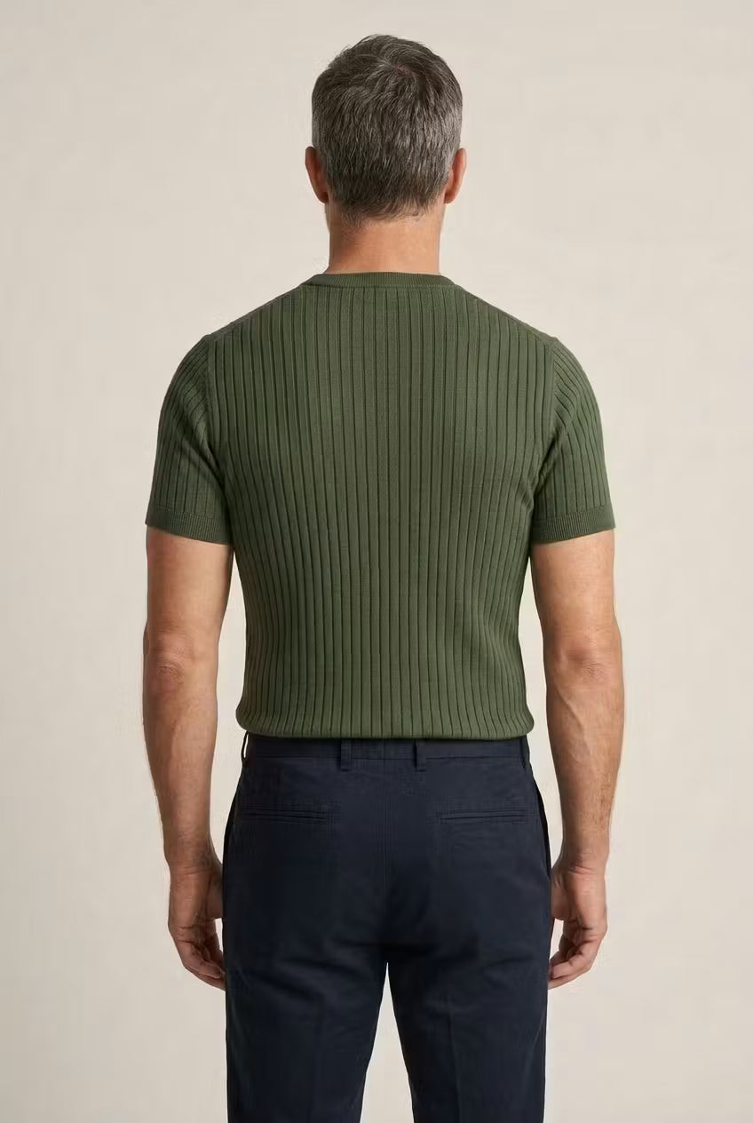 Ribbed Knit Crew Neck T-Shirt