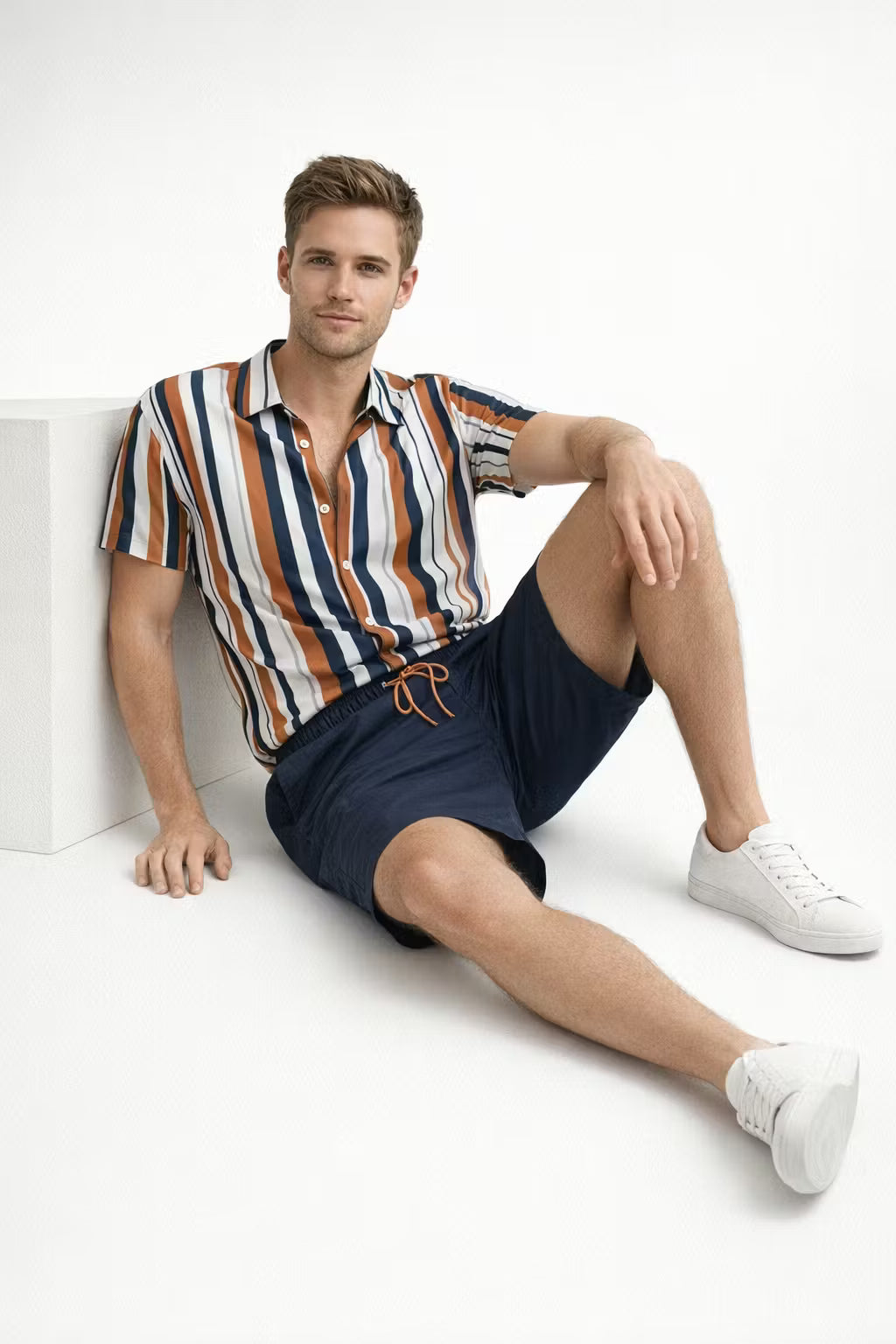 Vertical Stripe Shirt and Shorts Set