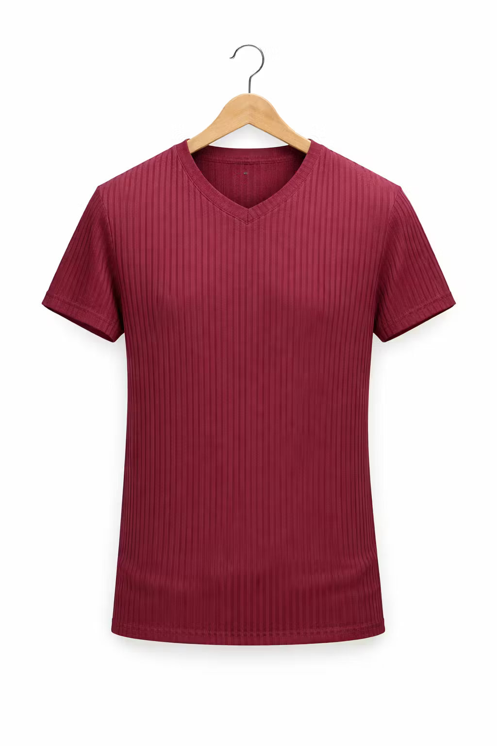 Ribbed Knit V-Neck T-Shirt