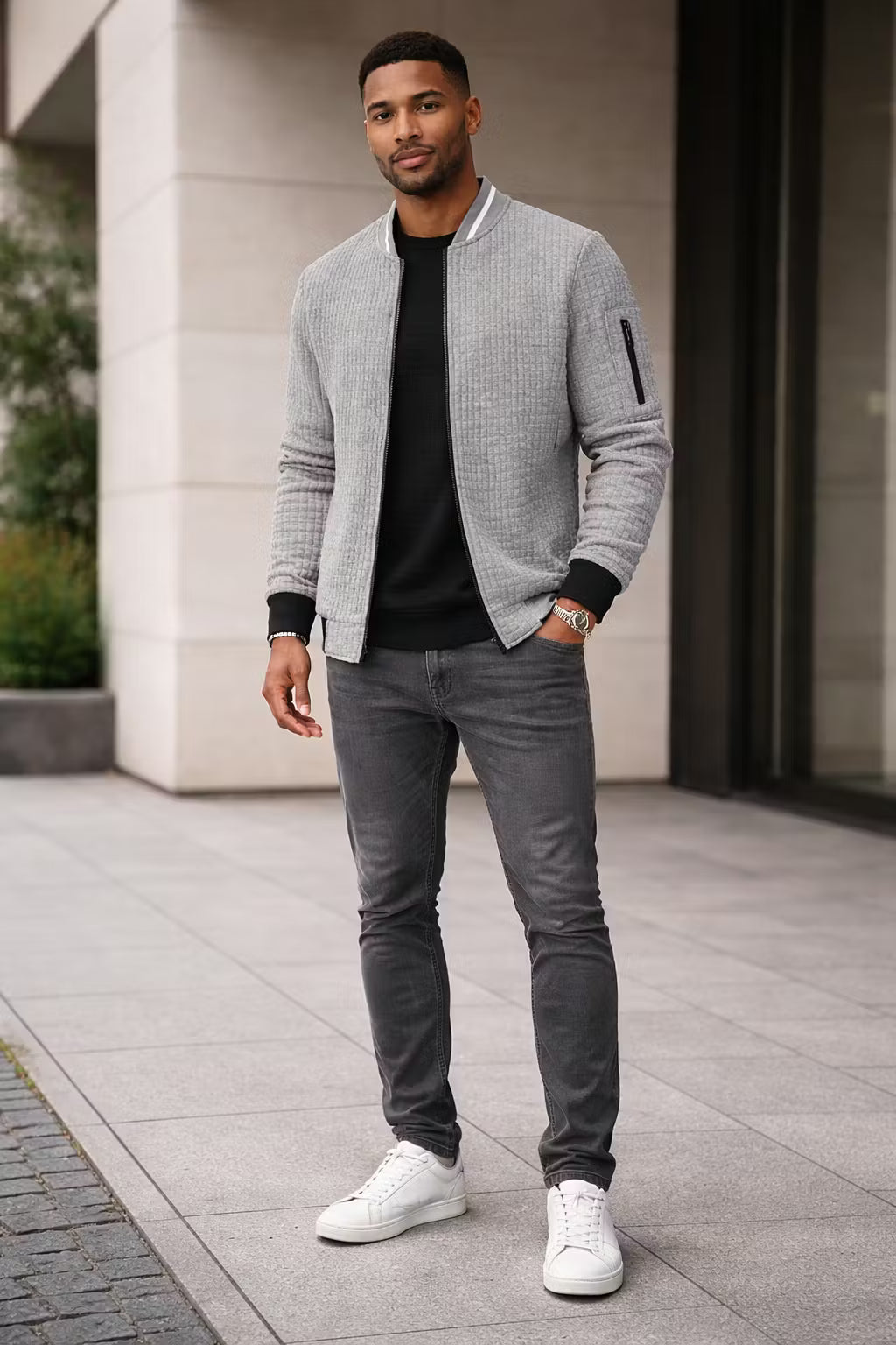 Textured Knit Bomber Jacket