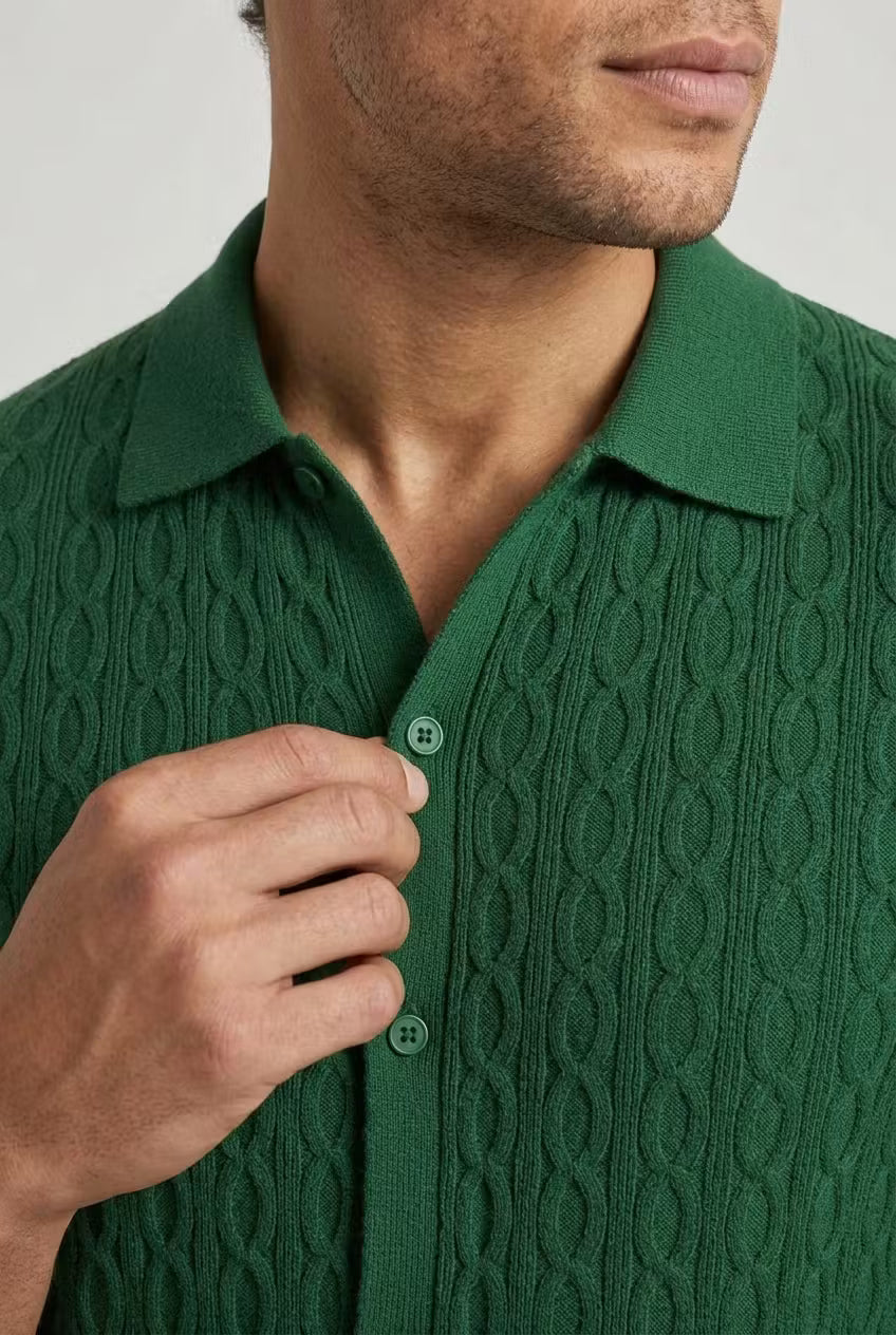 Men’s Cable Knit Short Sleeve Shirt