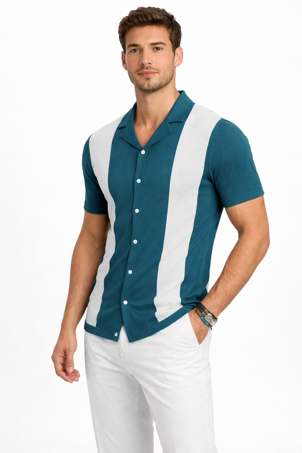 Contrast Panel Knit Button Shirt