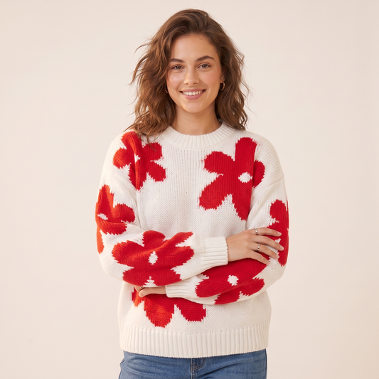 Fiora gebreide pullover met rode bloemen