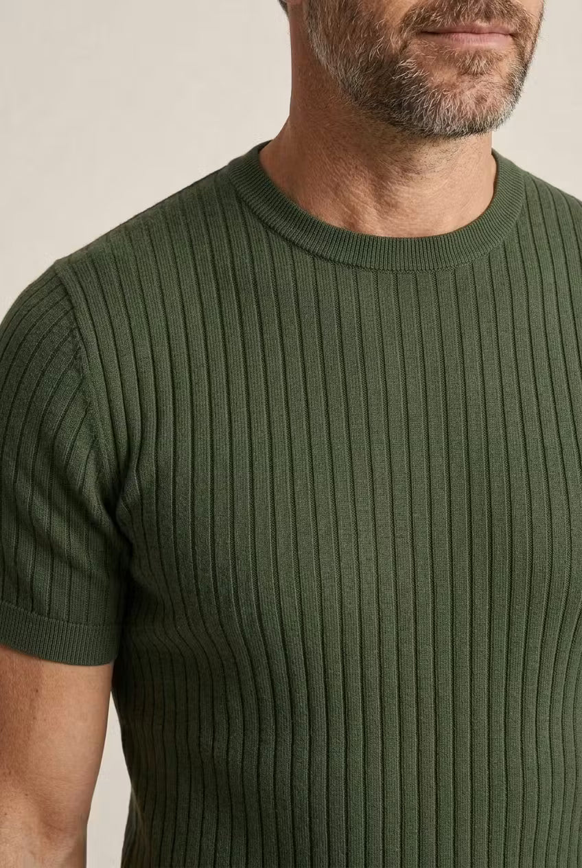 Ribbed Knit Crew Neck T-Shirt