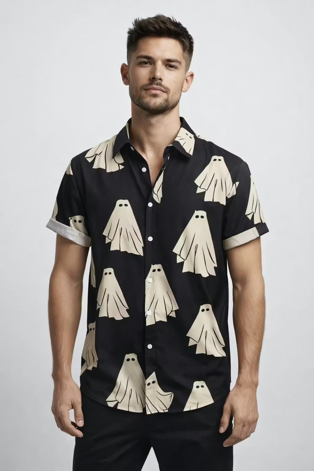 Ghost Print Short Sleeve Button Shirt