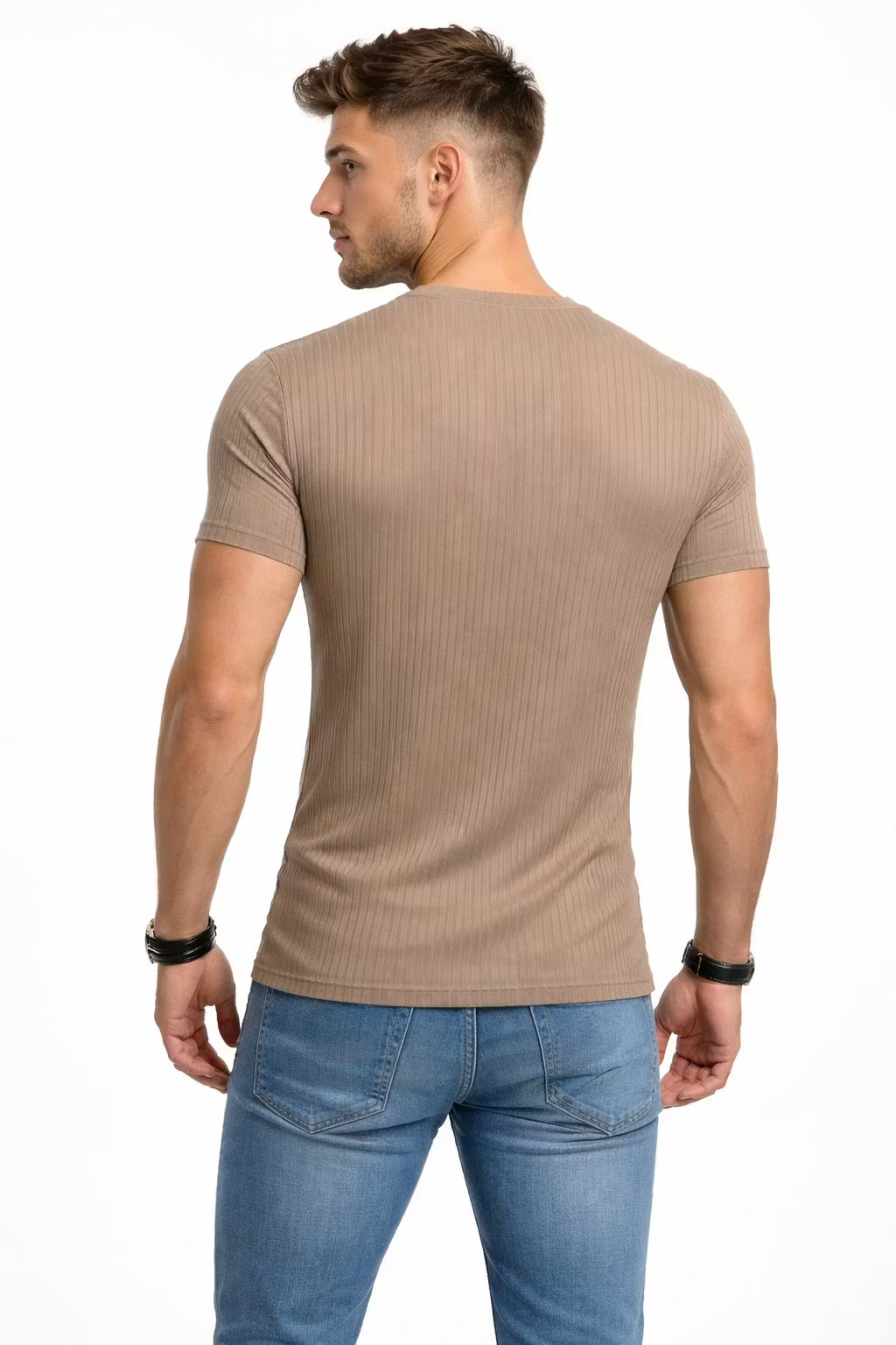 Ribbed Knit V-Neck T-Shirt