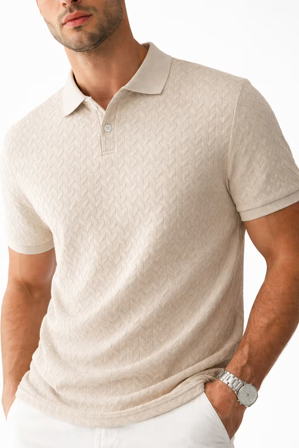Textured Chevron Knit Polo Shirt