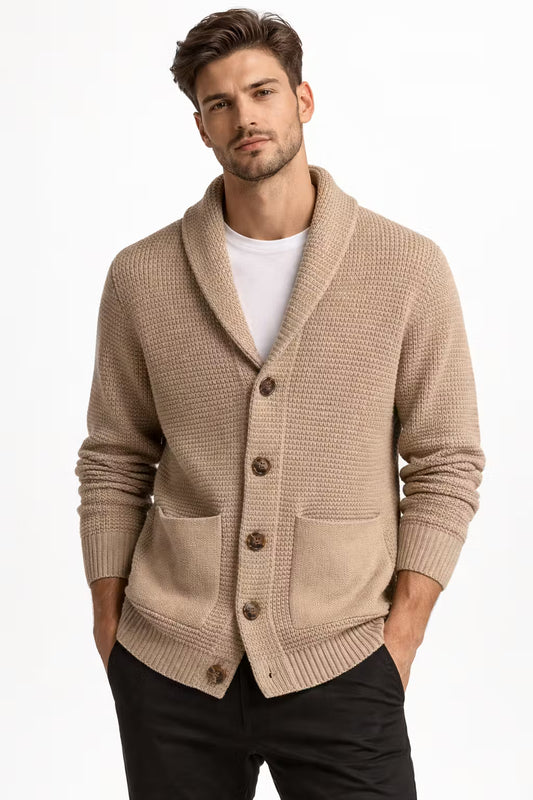 Waffle Knit 5-Button Cardigan