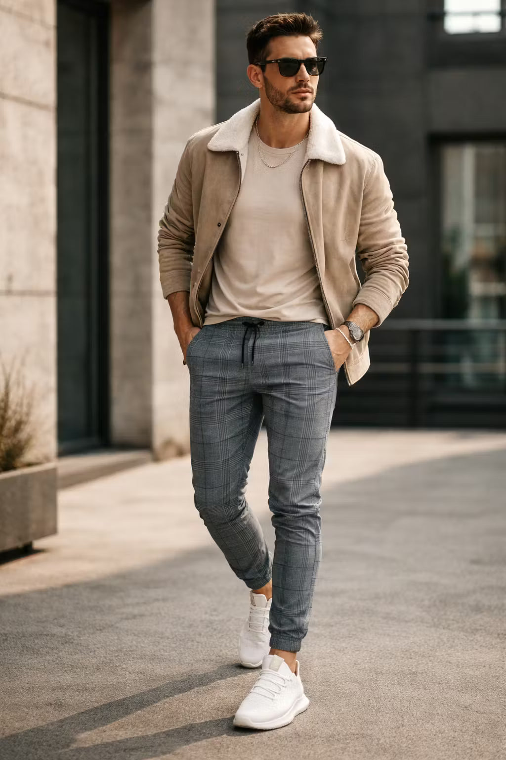 Modern Plaid Street Joggers