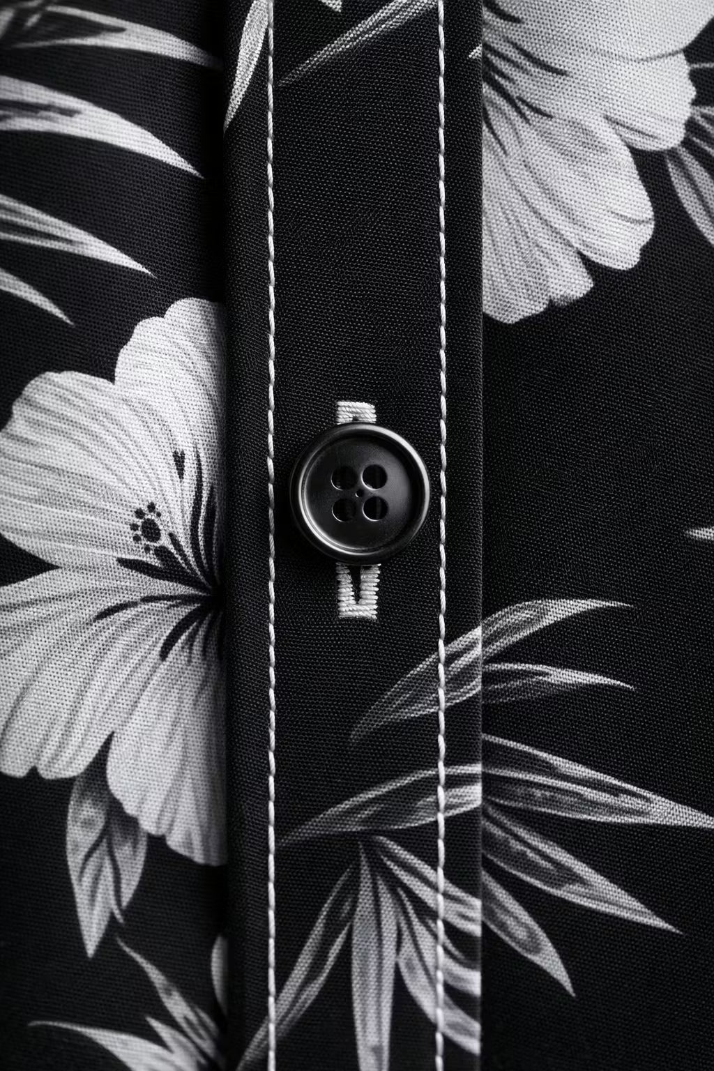 Monochrome Floral Print Short Sleeve Button Shirt