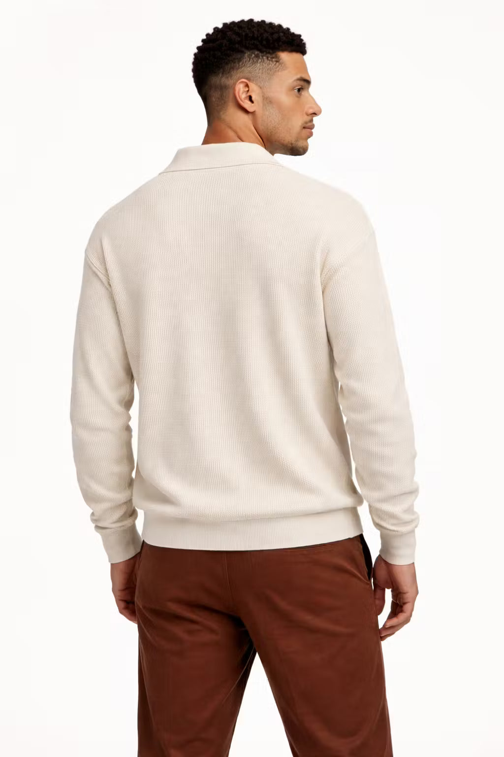 Textured Waffle Knit Johnny Collar Polo Sweater