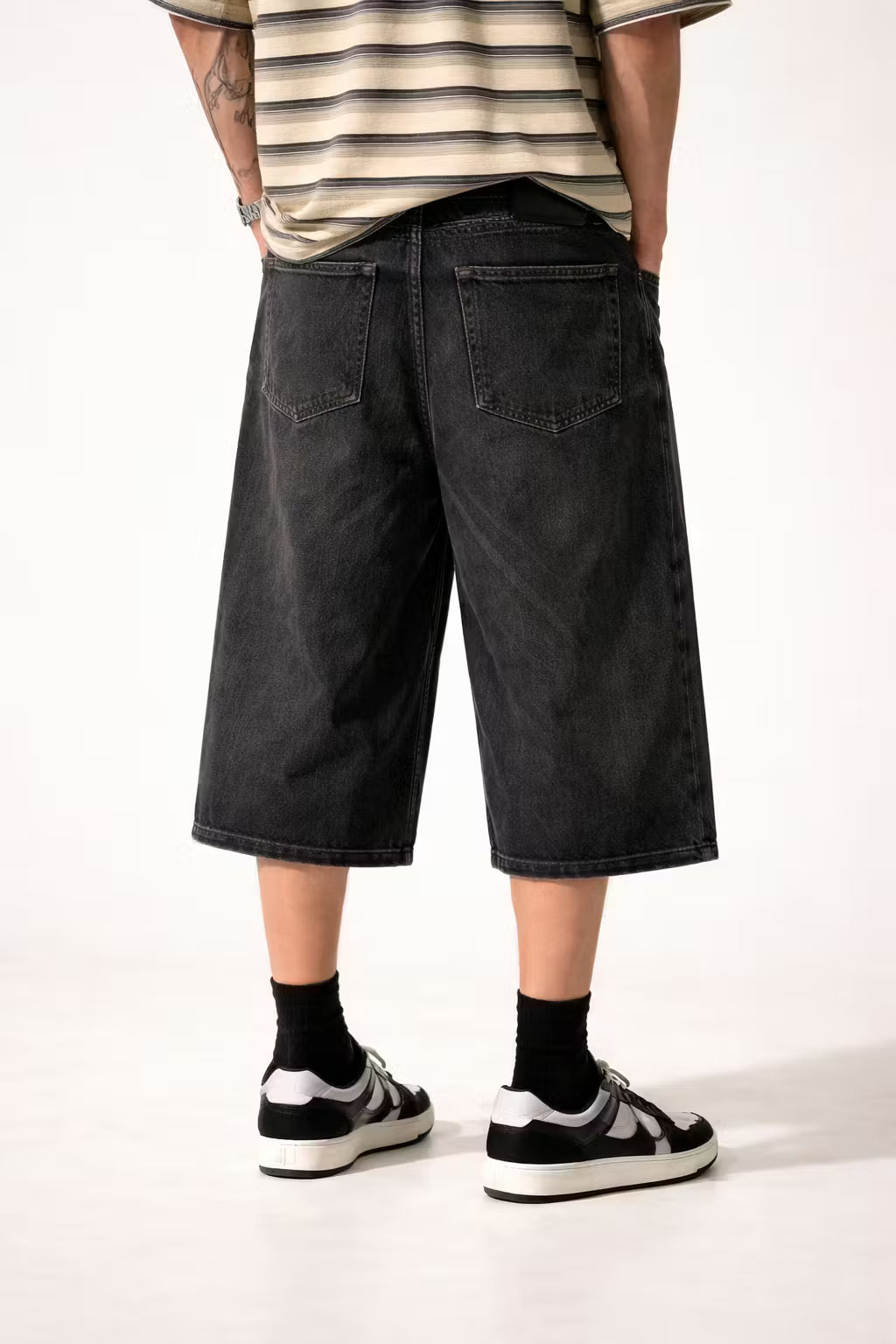 Washed Wide Leg Denim Shorts