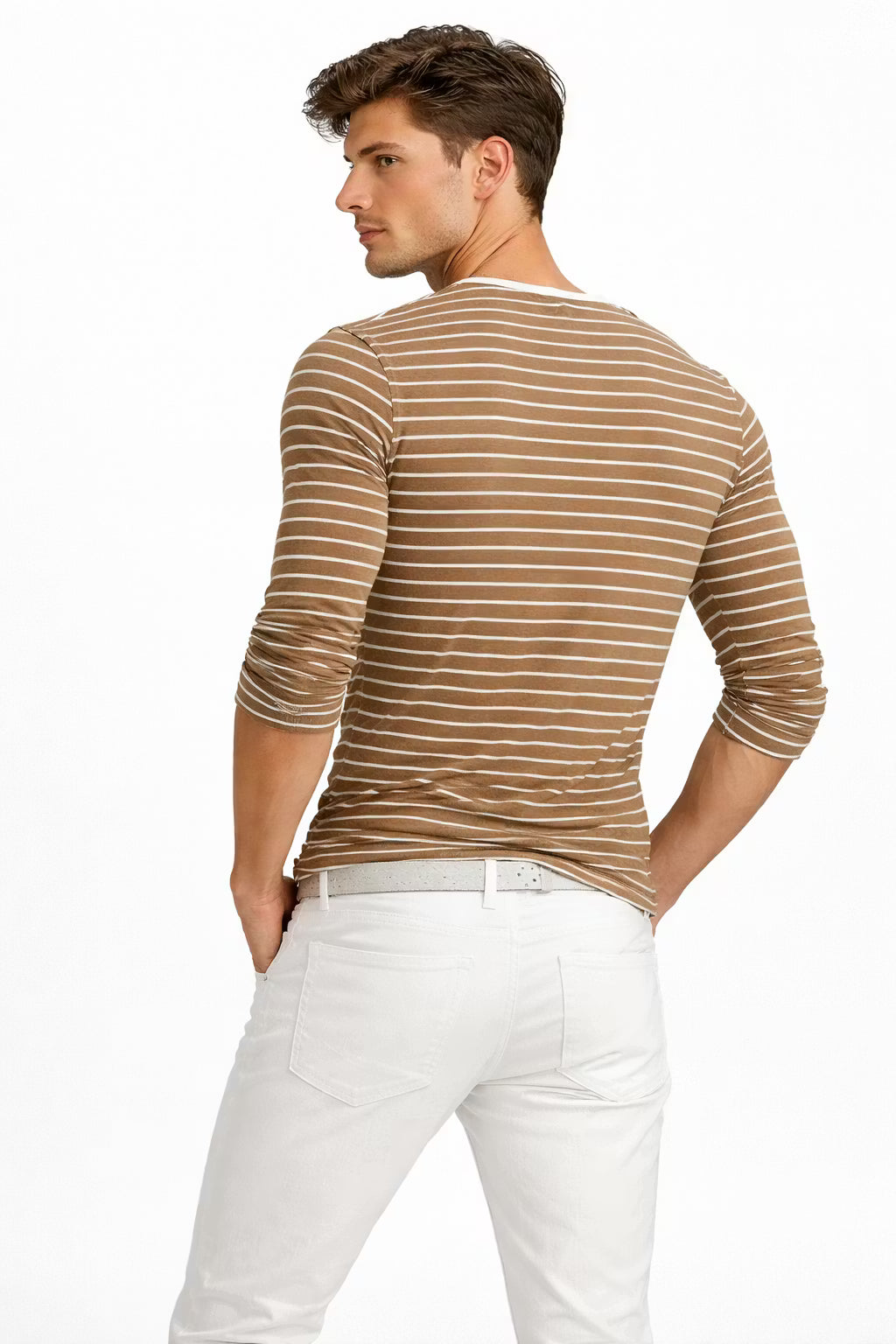 Striped Button Henley Long Sleeve Shirt