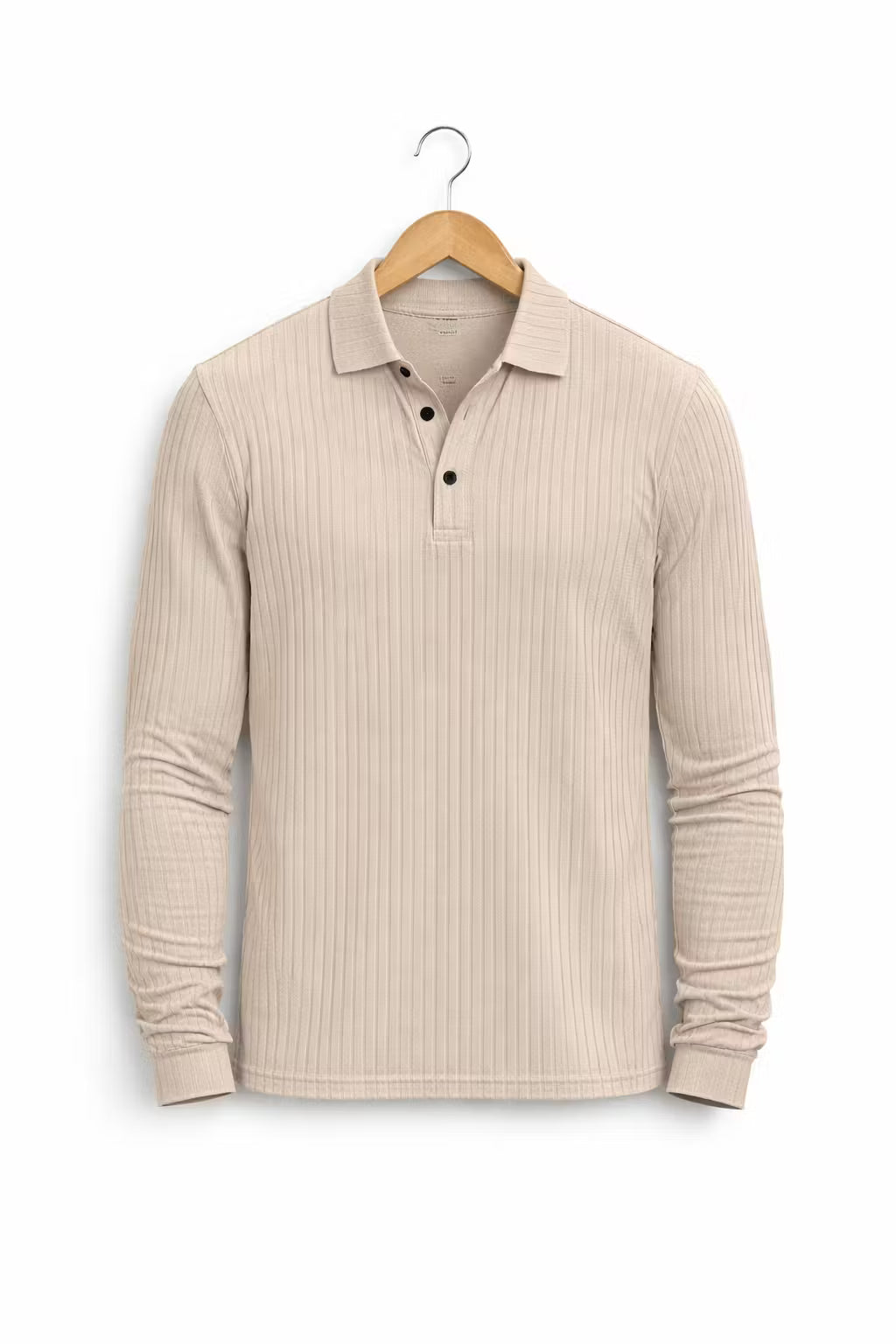 Ribbed Knit Long Sleeve Polo Shirt